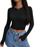 INAWLY Solid Crop Tee. Ladies' Long Sleeve T-Shirt Fall Cloth for Women
