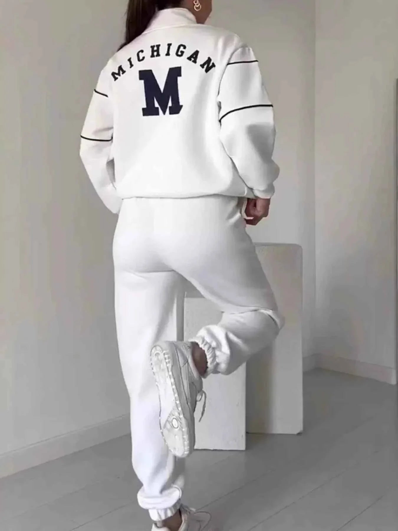 Full Size Striped Quarter Zip Top and Pants Set Plus Size