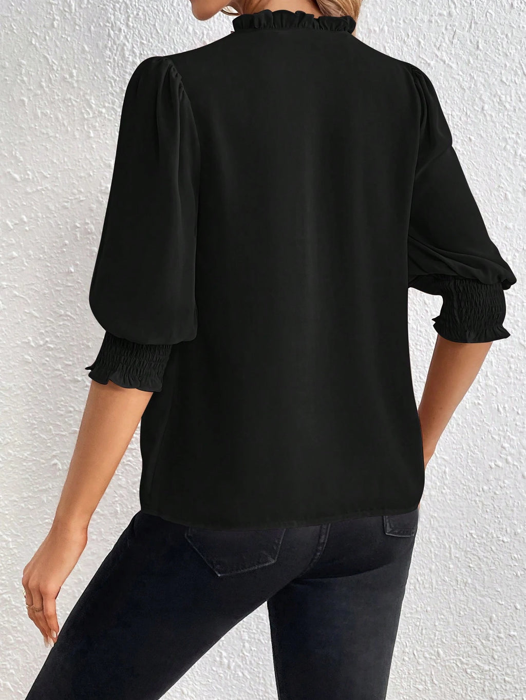 Privé Frill Trim Lantern Sleeve Blouse
