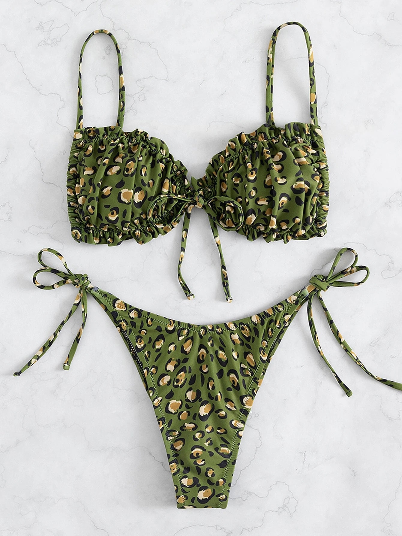 SHEIN Swim 2Pcs Leopard Print Bikini, Random Floral Print Design, Beach Vacation Summer