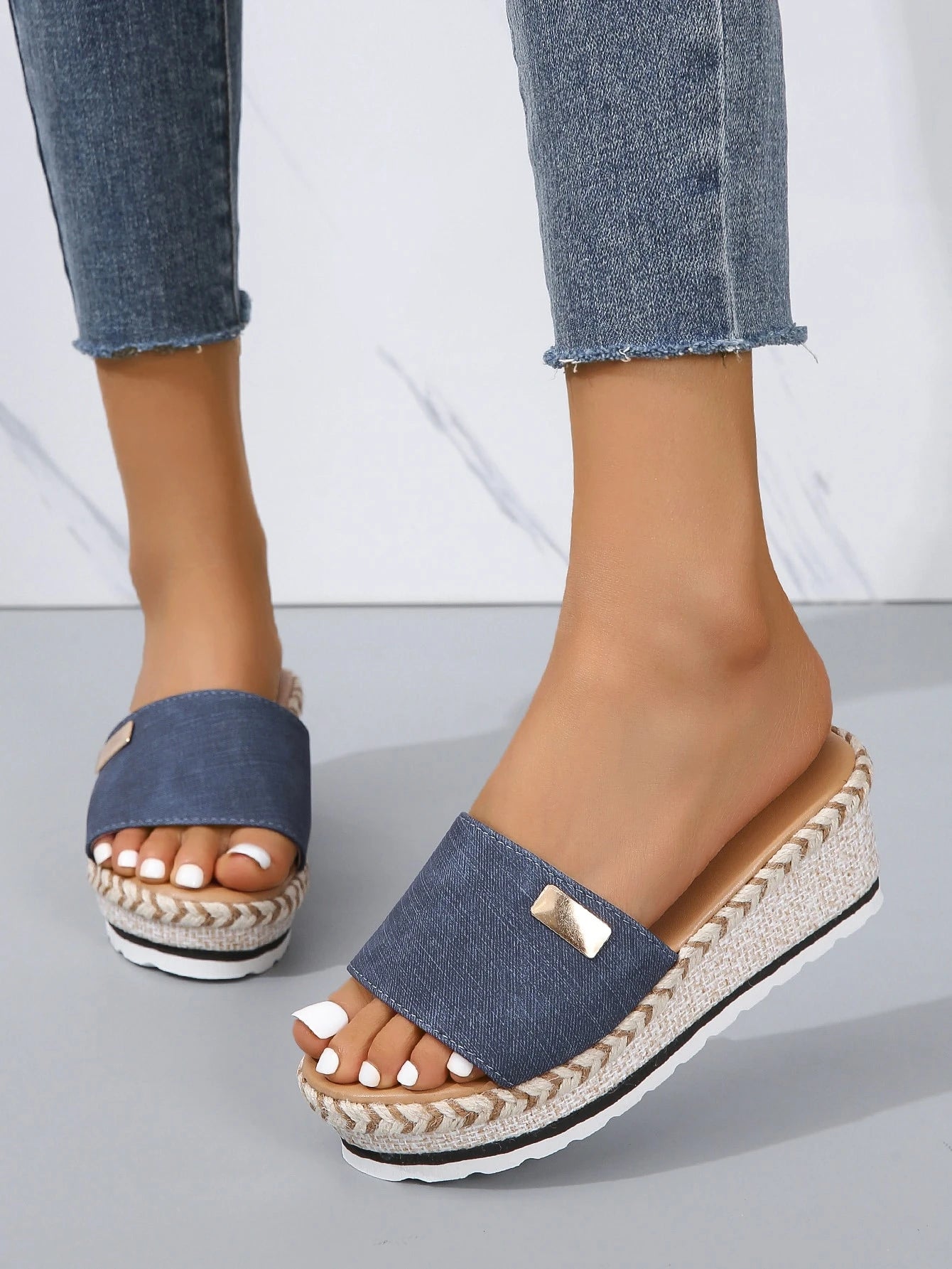 Women Single Band Sandals, Vacation Outdoor Wedge Slide Sandals