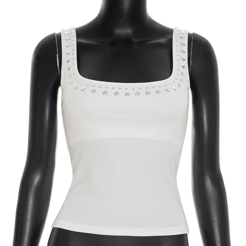 Versatile Large U-Neck Heat-Transfer Waist-Cinching Tank Top