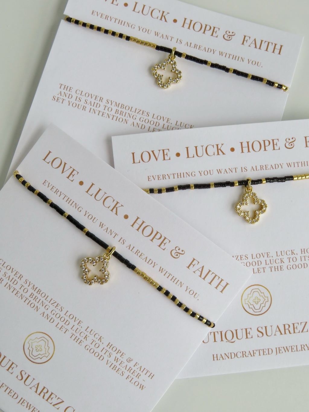 Infinite Luck - Abigail Clover Bracelet - Black & Gold