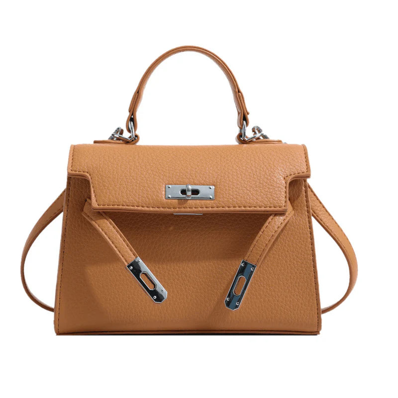 Sac À Main En Cuir Beige Avec Bandoulière Et Poignée