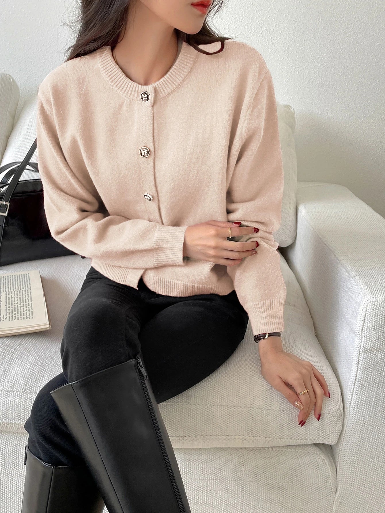 DAZY Button Front Drop Shoulder Cardigan,Fall Women Clothes Jacket