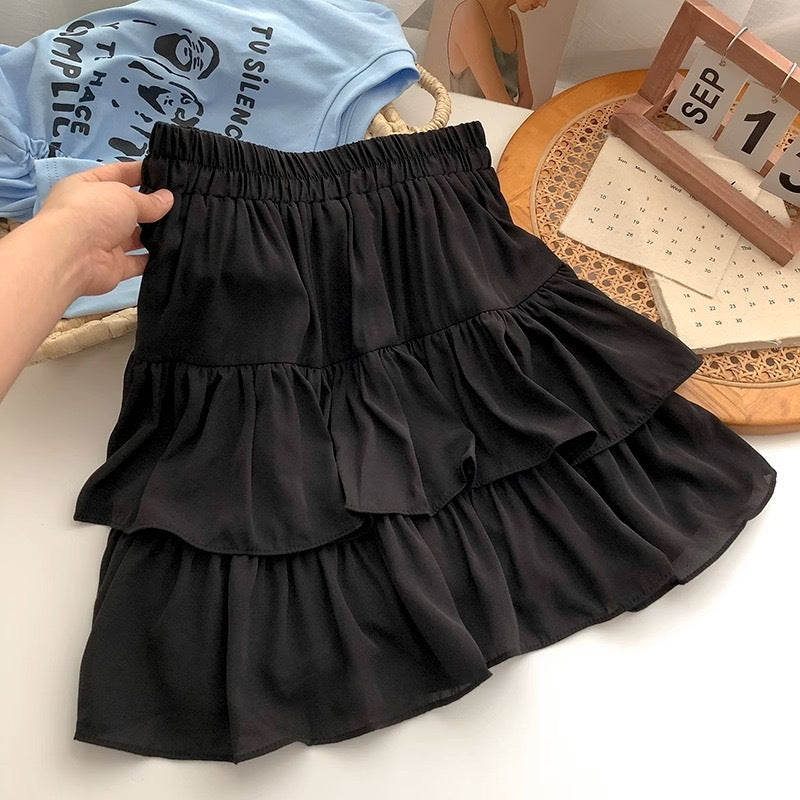 Women's Solid Color Versatile Fashion Ruffle Hem Skirt