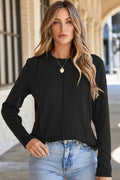 Judith Solid Exposed Seam Long Sleeve Top