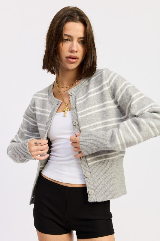 BUTTON DOWN STRIPED CARDIGAN