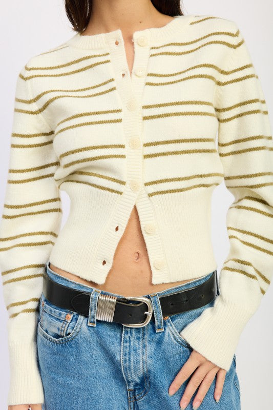 BUTTON DOWN STRIPED CARDIGAN