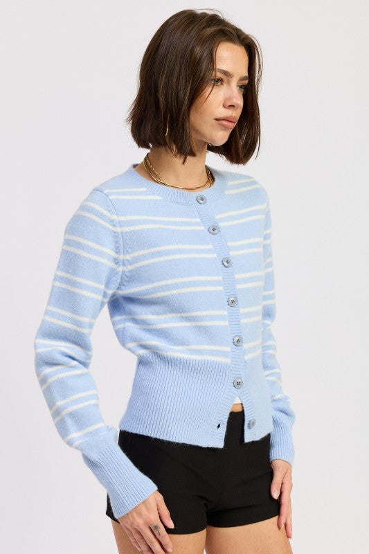 BUTTON DOWN STRIPED CARDIGAN