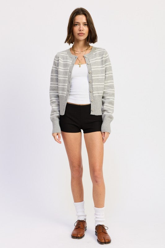 BUTTON DOWN STRIPED CARDIGAN