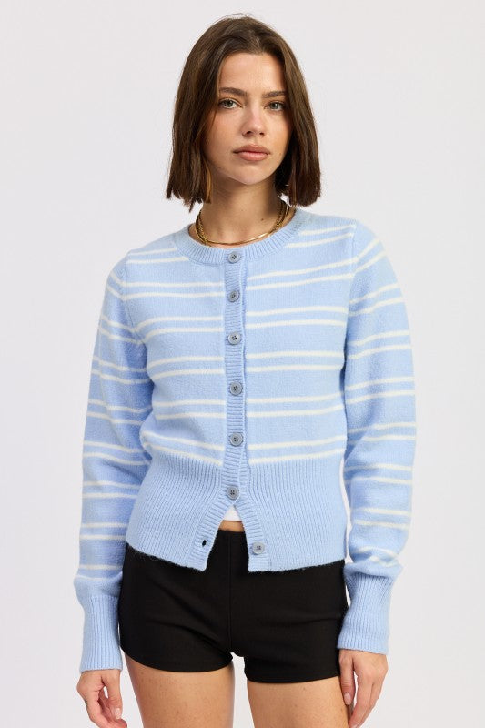BUTTON DOWN STRIPED CARDIGAN