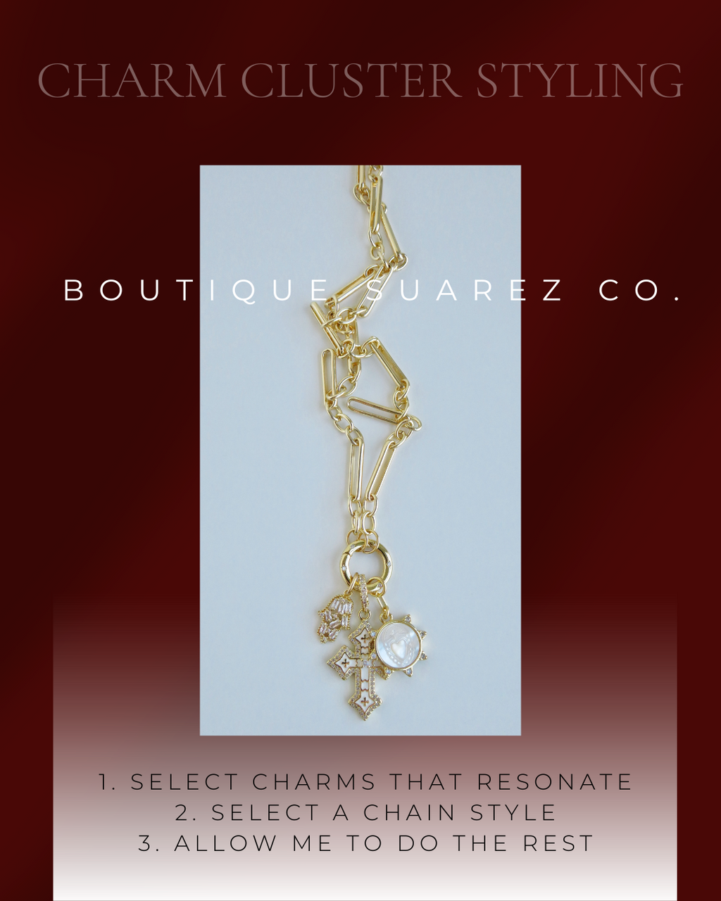 Love. Protection & Blessings of Goodness Charm Cluster Necklace - Figaro Link