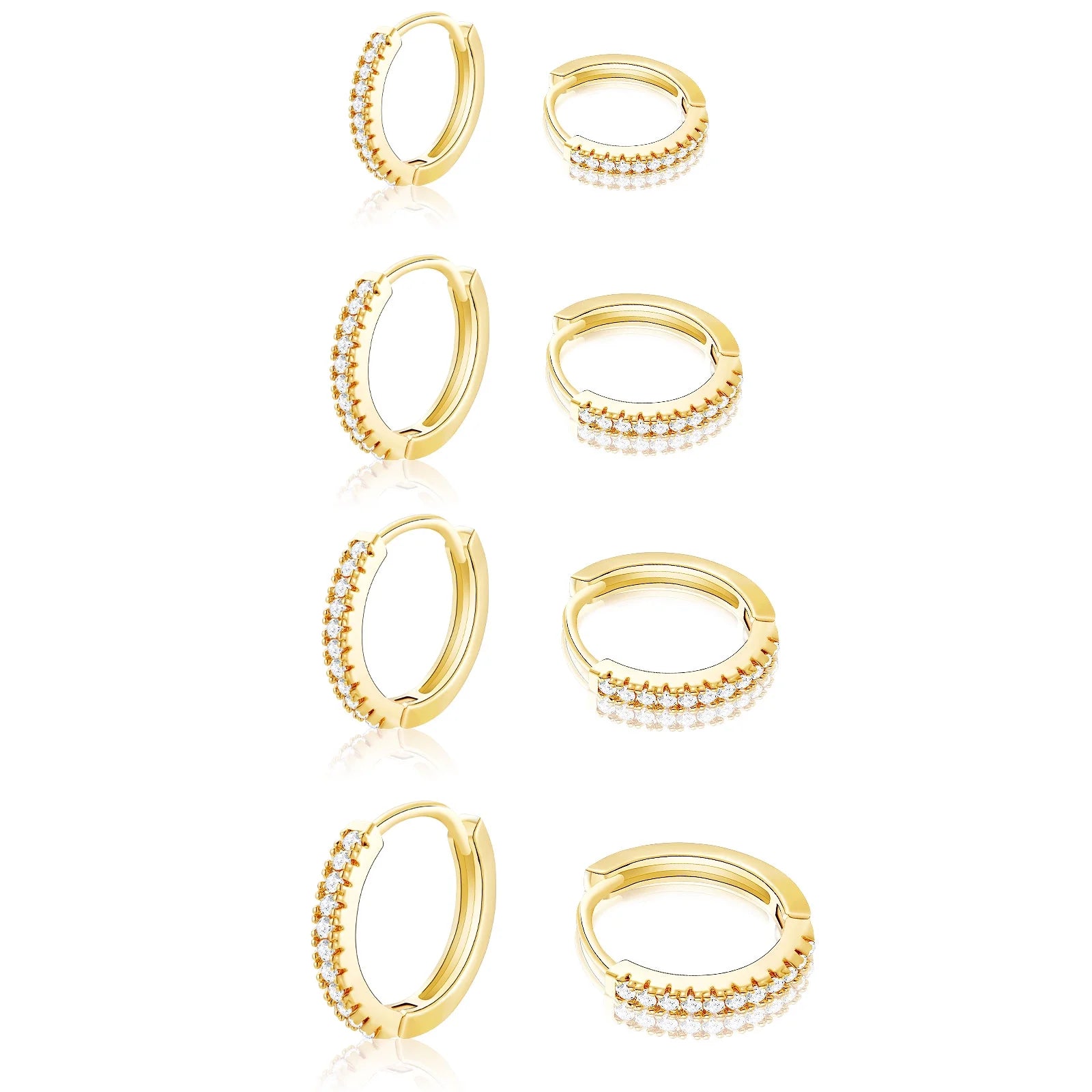 4 Pairs 18K Gold Plated Hoop Earrings for Women CZ Small Huggie Cartilage Post Hypoallergenic Earrings Set for Multiple Piercing Birthday Valentines Day Jewelry Gifts Her Teen Mom Adults Ideas