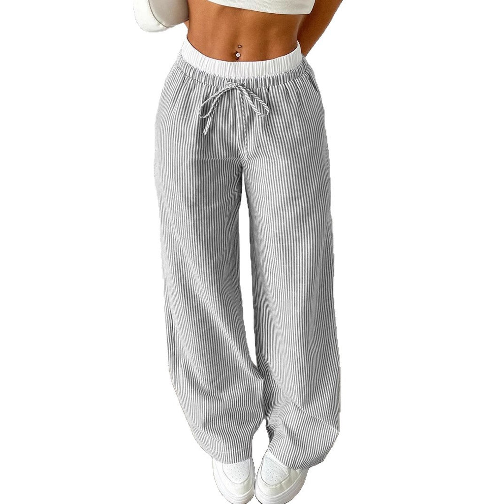 Casual Fashion Womens Striped Wide-Leg Floor-Length Pants