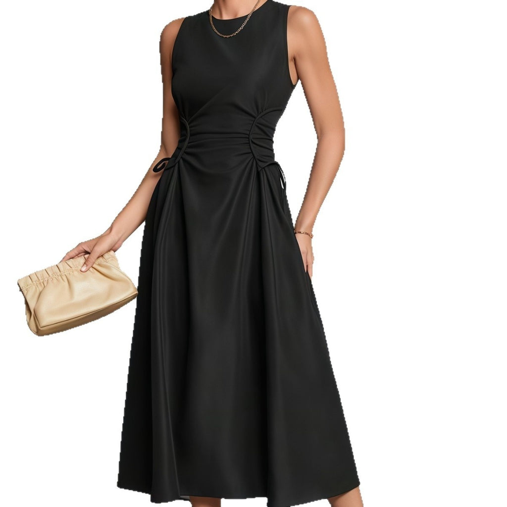 Niche Pleated Waist-cinching Figure-flattering A-line Maxi Dress