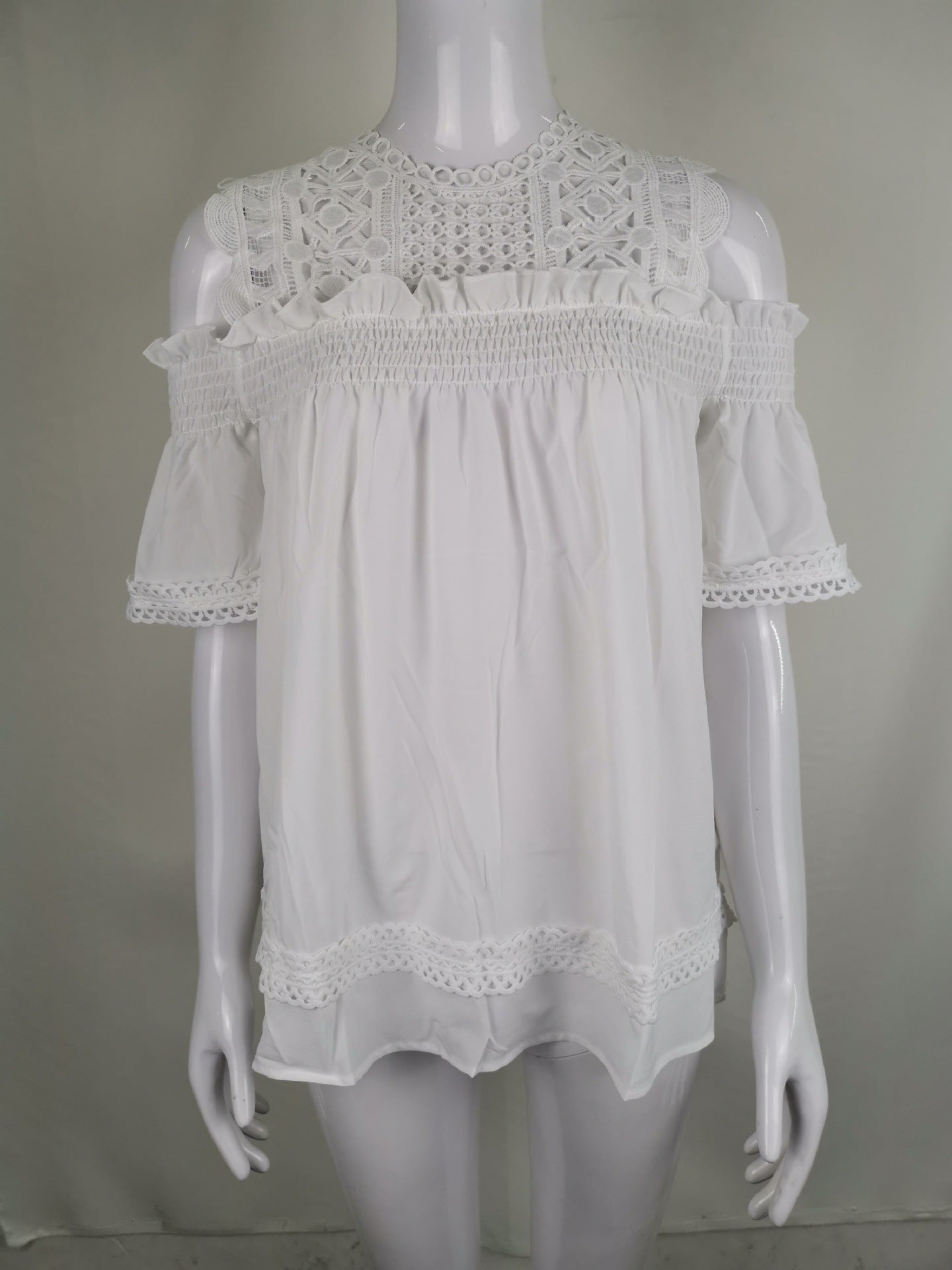 Off-shoulder Hollow-out Three-quarter Sleeve Shirt