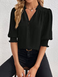 Privé Frill Trim Lantern Sleeve Blouse