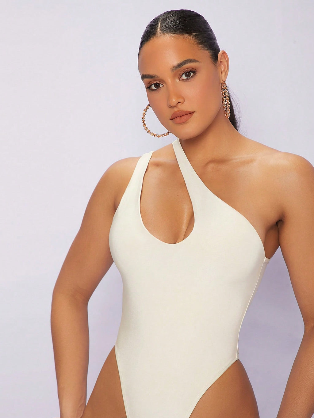 Silquee One Shoulder Cut Out Solid Bodysuit