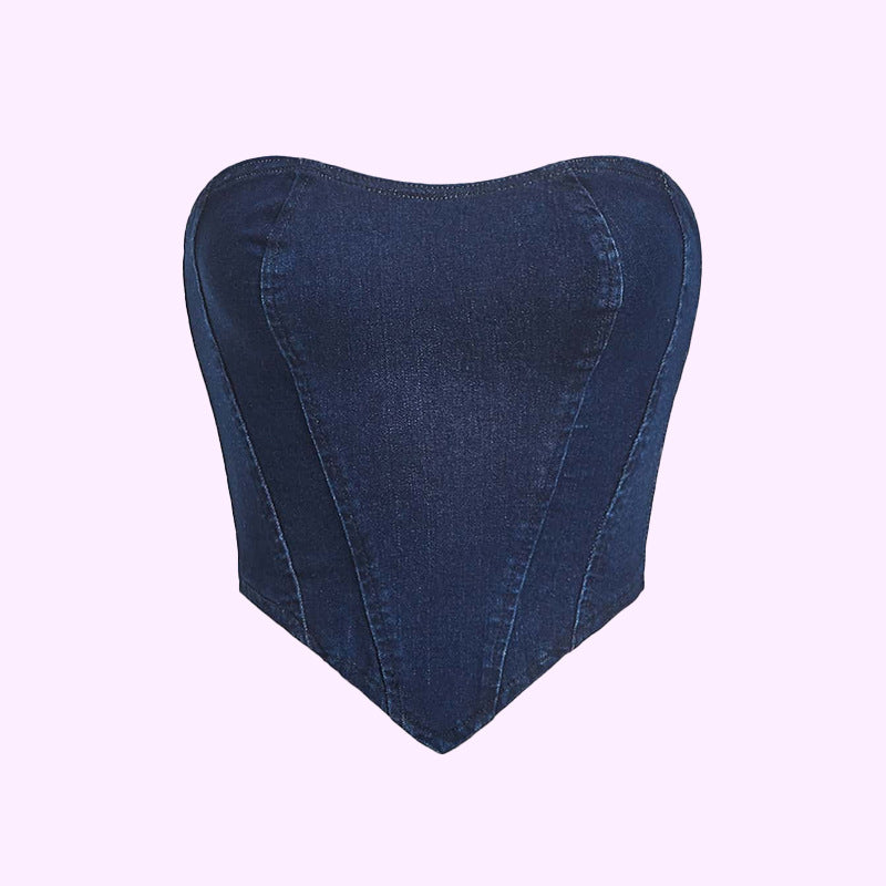 Short Sassy Tube-top Denim Vest For Women To Wear Outside