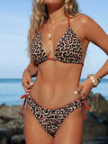 Swim Vcay 2Pcs Women'S Summer Beach Leopard Print Halter Tie Sexy Bikini Swimsuit Set, Random Print