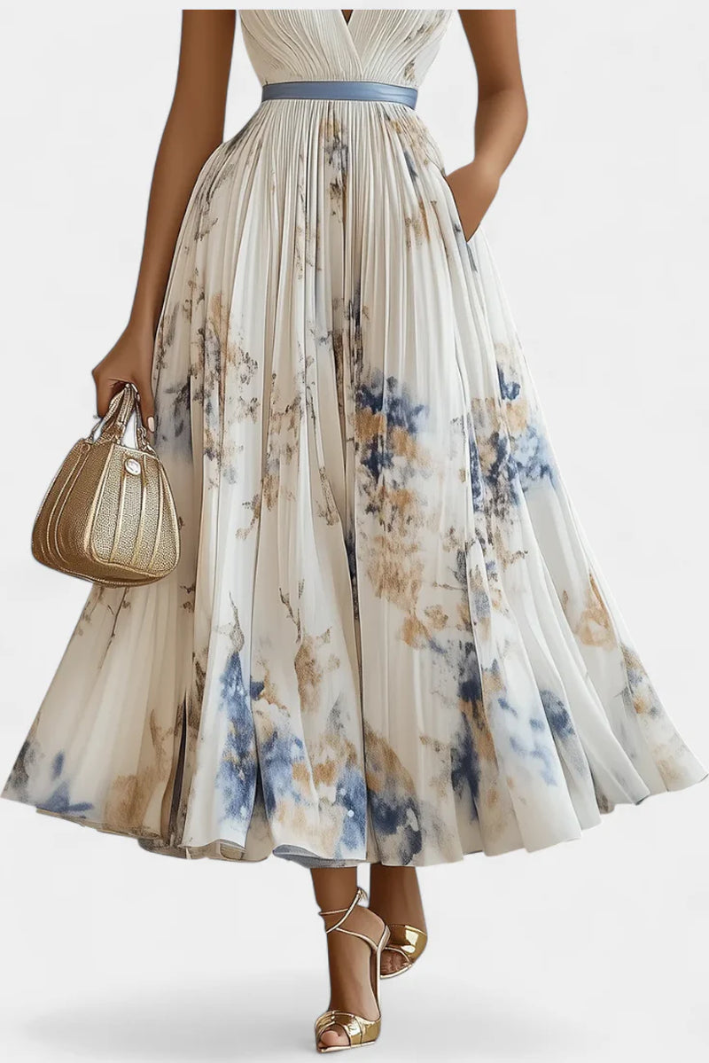 Elise Μίντι Αμάνικο Πλισέ Φόρεμα Με Floral Print