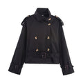Notch-collar Short Trench Coat For Women With Belt Buckle Detailing