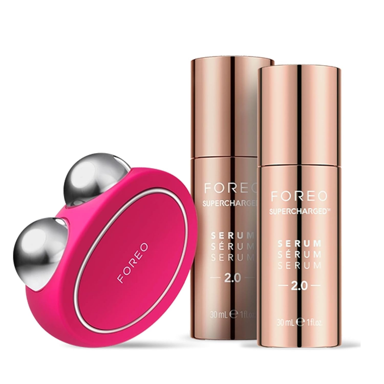 Age-Defying Bear Bundle - Bear Microcurrent Facial Device + 2 X Conductive Serum 1 Fl.Oz. - anti Aging Face Massager - Skin Care Tools Set for an Instant Face Lift - Fuchsia