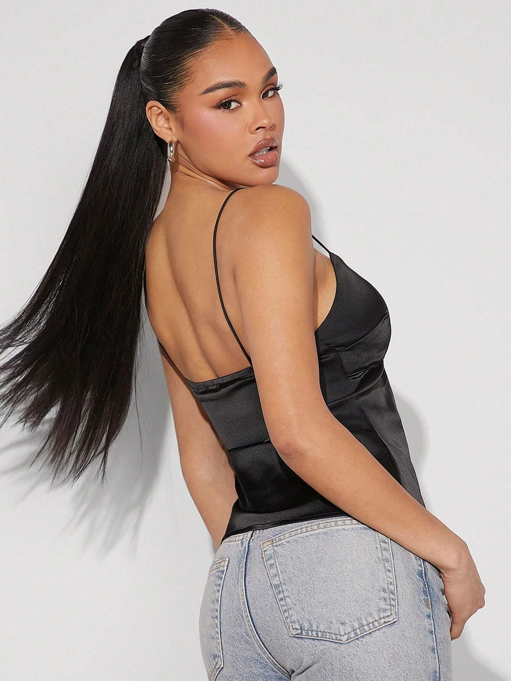 Denimoi Women'S Fall Black Deep V-Neck Tie Front Asymmetric Satin Cami Top, Sexy Going Out Top, Party Tank Top, Country Concert Outfit, Rave Festival Outfit, Clubwear