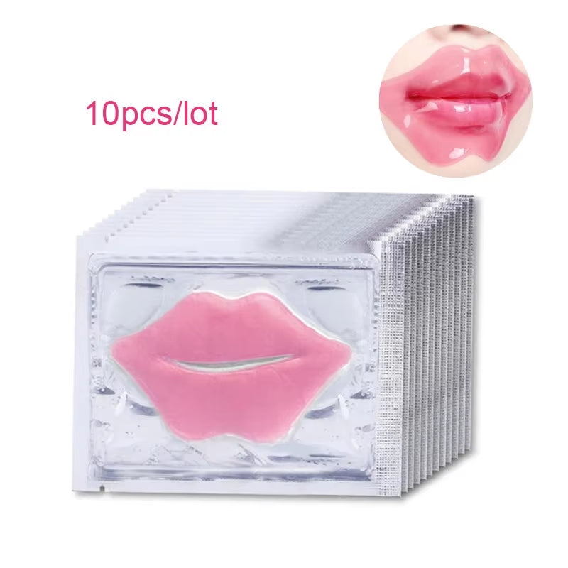 10Pcs Beauty Super Lip Plumper Pink Crystal Collagen Lip Mask Patches Moisturizing Hydrating Lips Korean Cosmetics Skin Care