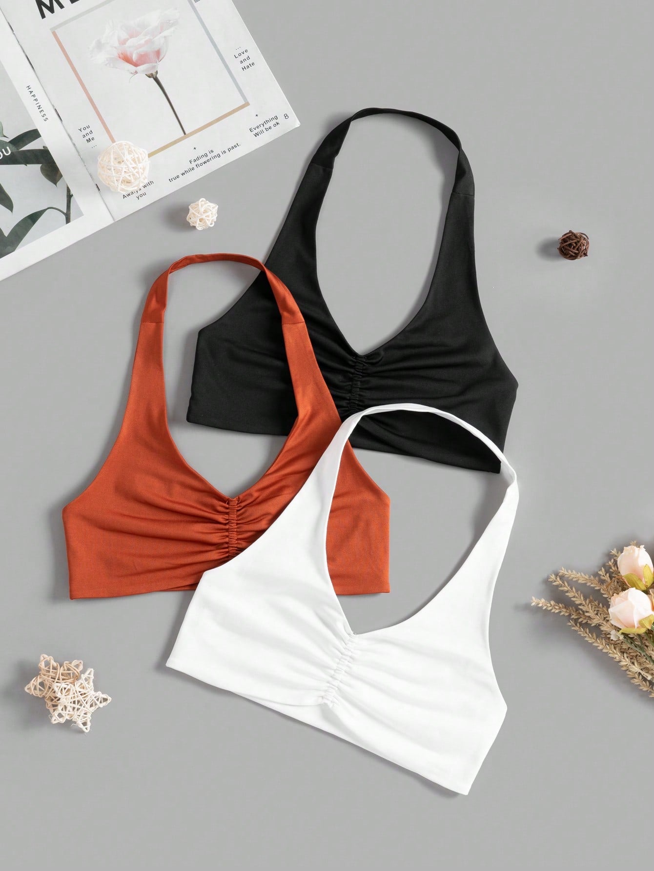 Easithlete 3PCS Letter Graphic Cut Out Back Sports Tee Workout Cami Top