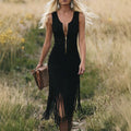 Western Cowboy Slim-Fit Hemline Tassel Sleeveless Dress