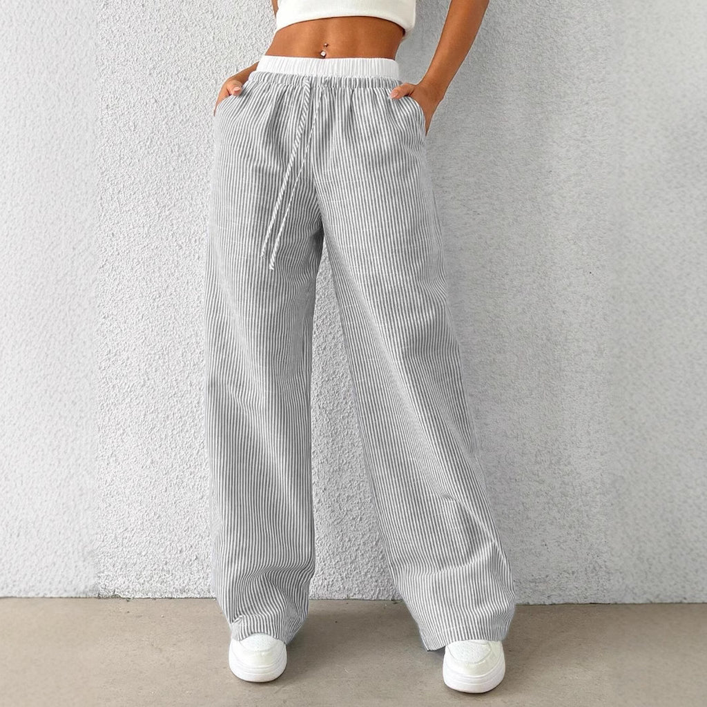 Casual Fashion Womens Striped Wide-Leg Floor-Length Pants