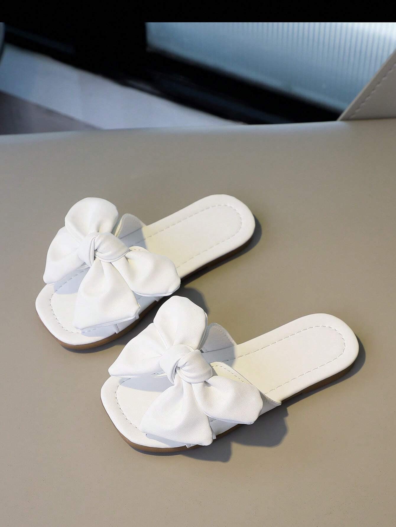 Girls Plain Bow Decor Comfortable Non-Slip Open Toe Slippers for Summer