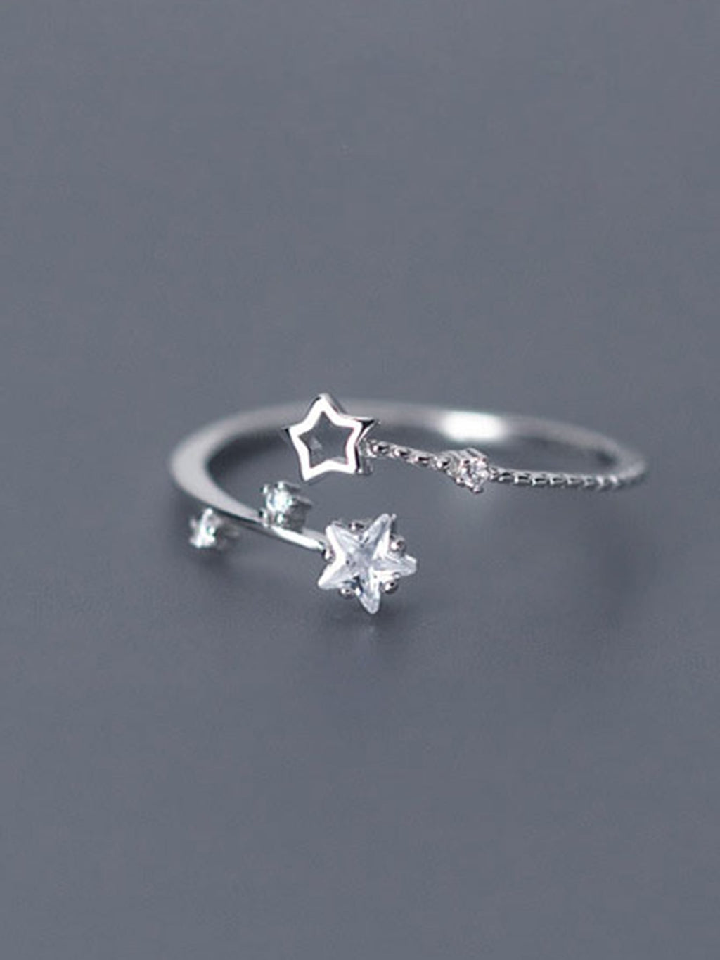 Huoonew 1Pc Minimalist 925 Sterling Silver Cubic Zirconia Star Adjustable Open Ring, Gift for Women