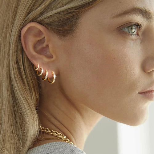 4 Pairs 18K Gold Plated Hoop Earrings for Women CZ Small Huggie Cartilage Post Hypoallergenic Earrings Set for Multiple Piercing Birthday Valentines Day Jewelry Gifts Her Teen Mom Adults Ideas