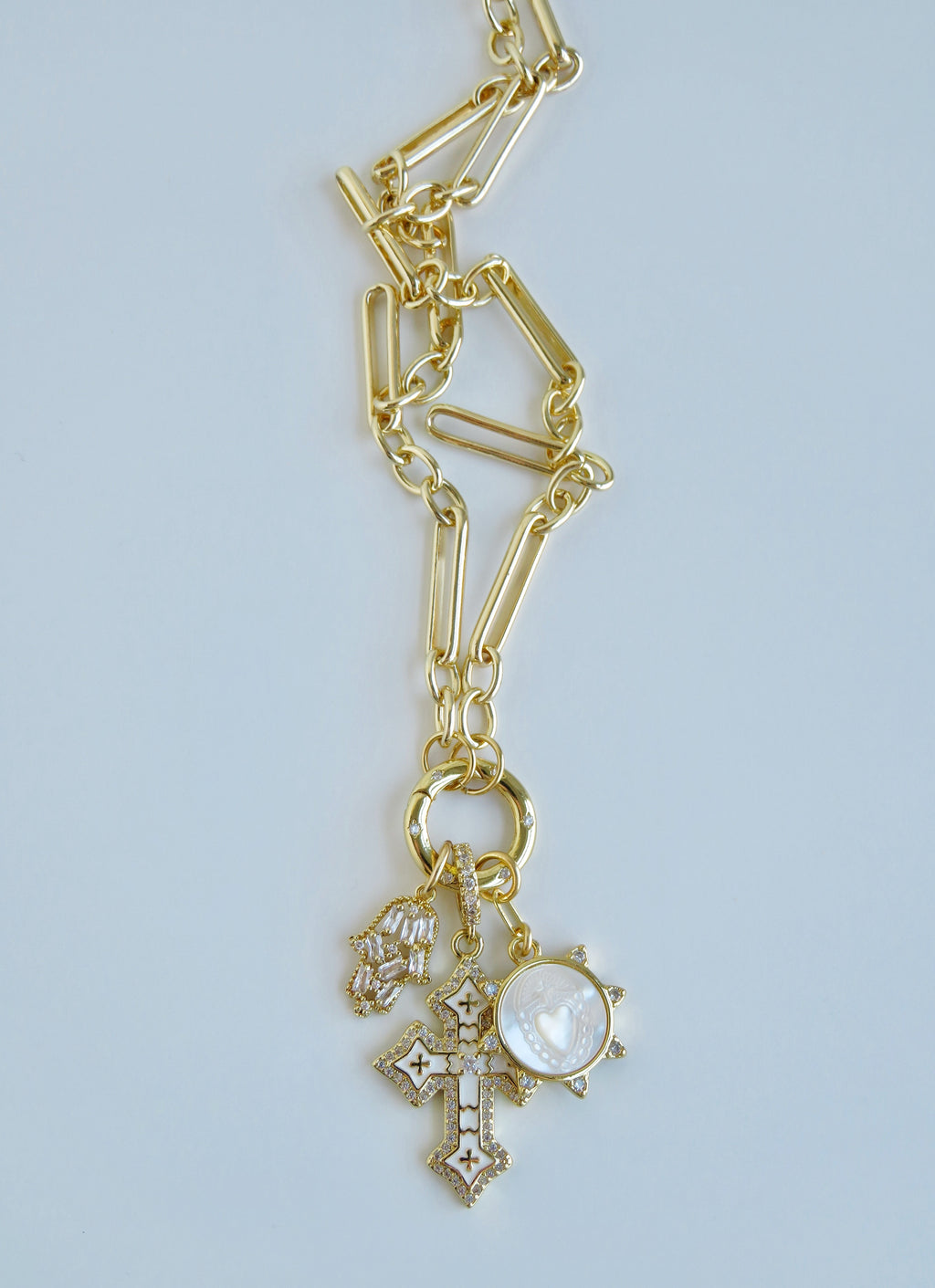 Love. Protection & Blessings of Goodness Charm Cluster Necklace - Figaro Link