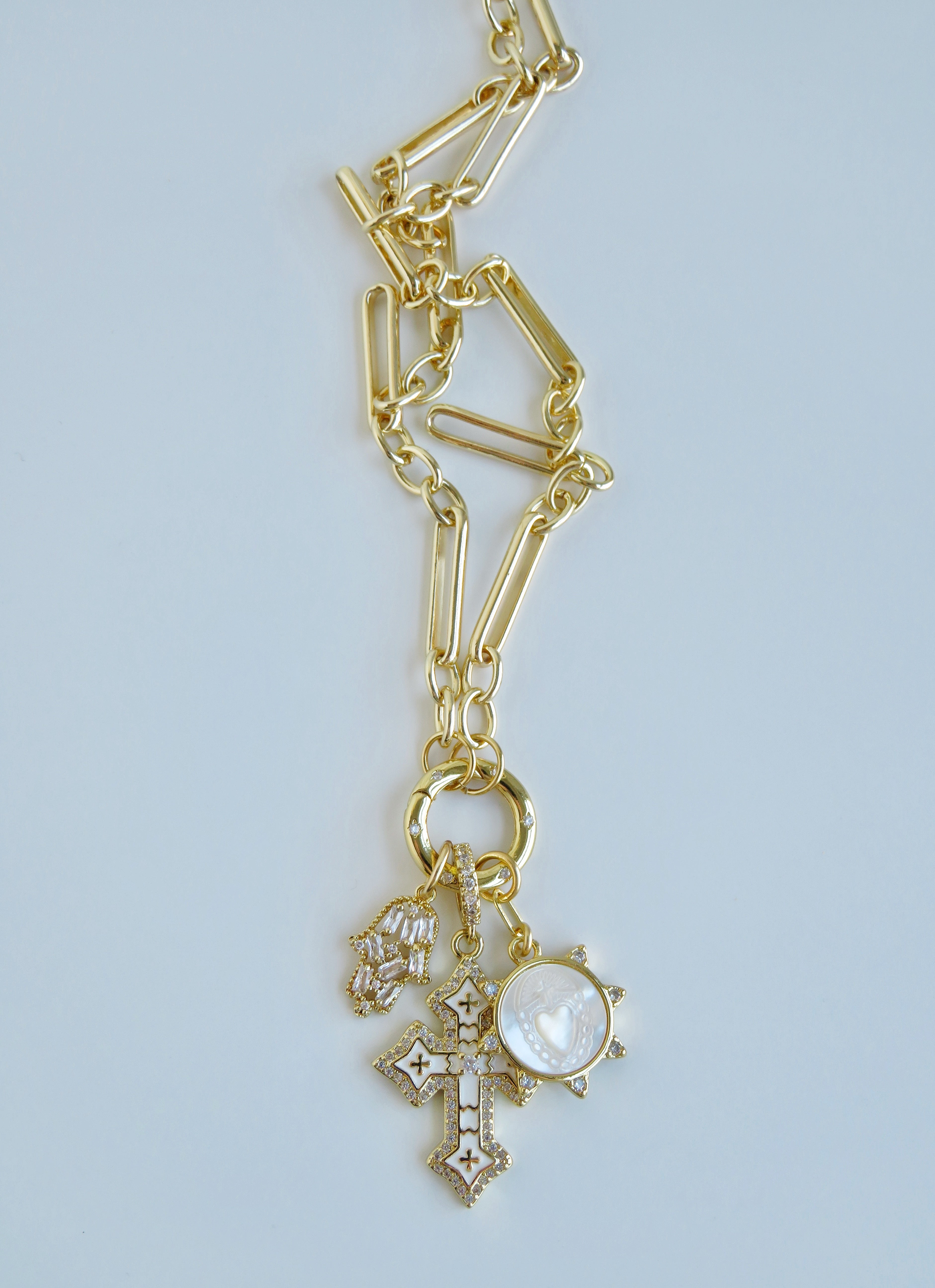 Love. Protection & Blessings of Goodness Charm Cluster Necklace - Figaro Link