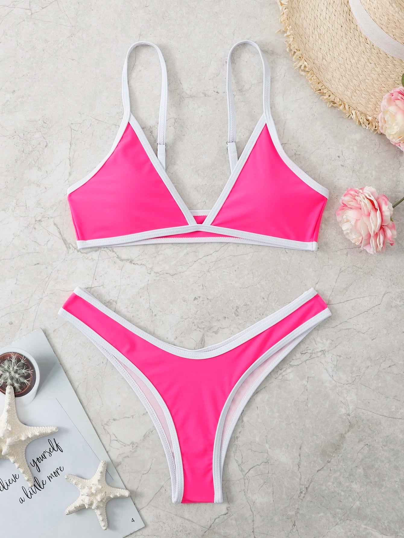 Summer Beach Contrast Binding High Cut Bikini
