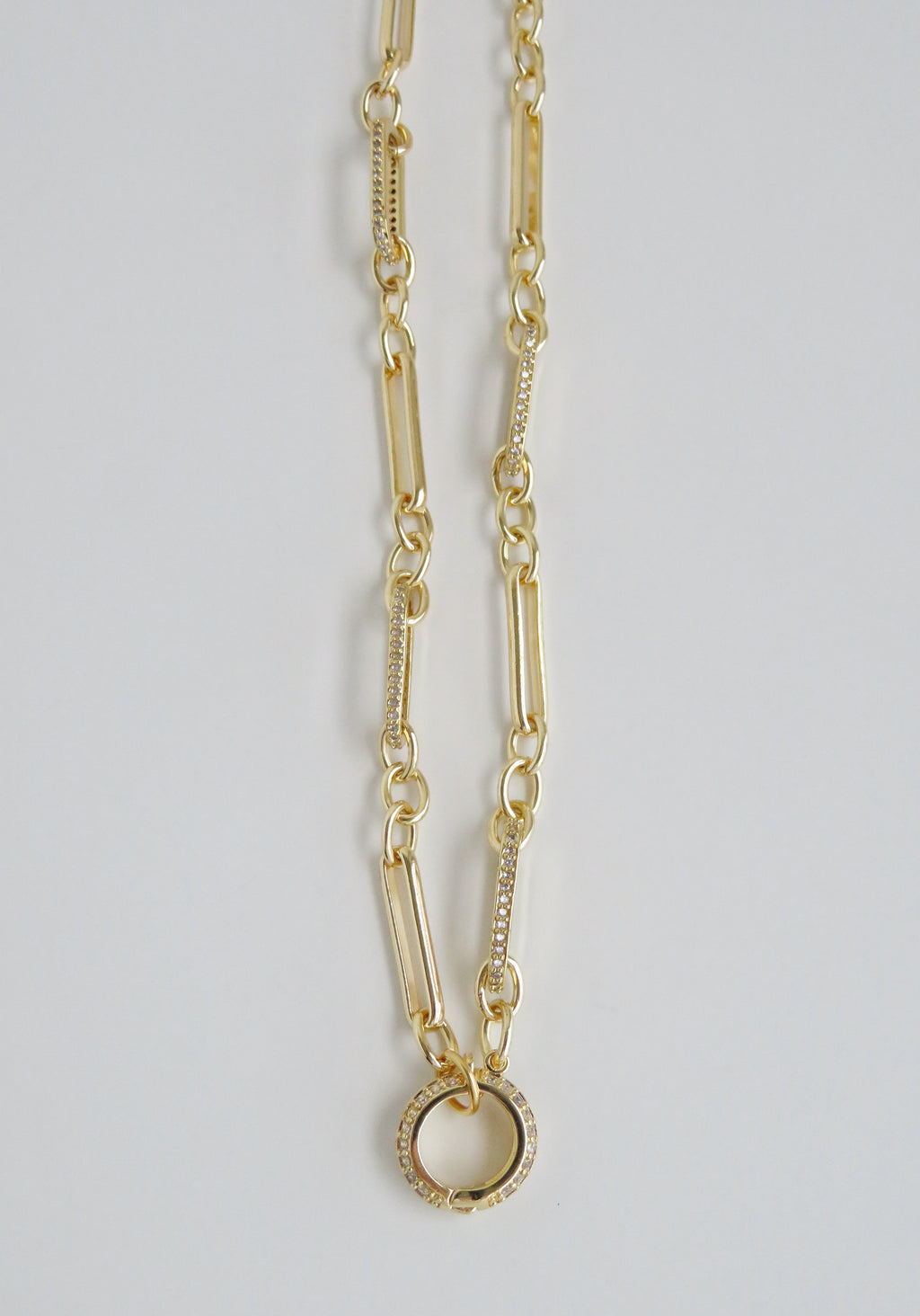 Diamond Figaro Charm Holder Necklace - Clicker Clasp - add charms