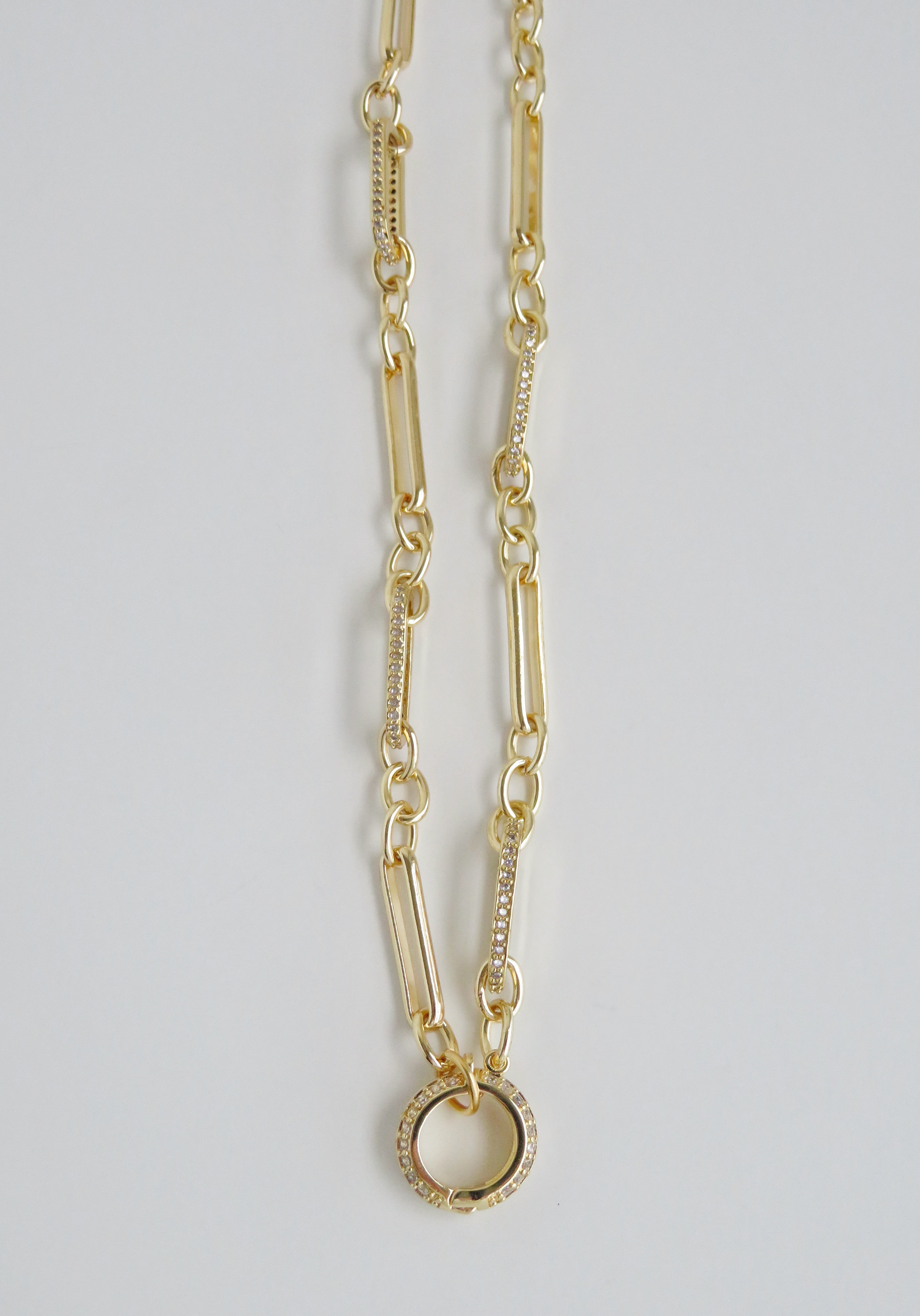 Diamond Figaro Charm Holder Necklace - Clicker Clasp - add charms