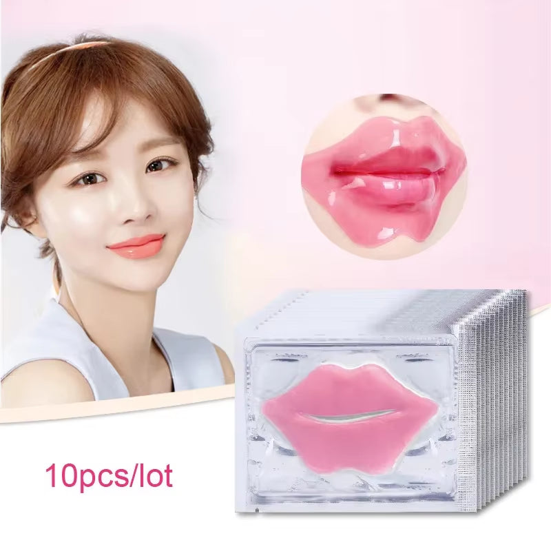 10Pcs Beauty Super Lip Plumper Pink Crystal Collagen Lip Mask Patches Moisturizing Hydrating Lips Korean Cosmetics Skin Care