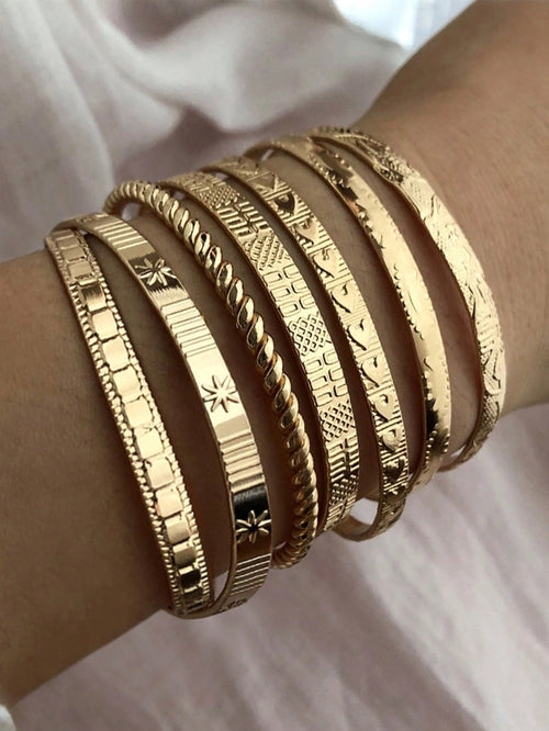 7Pcs/Set Textured Metal Bracelet