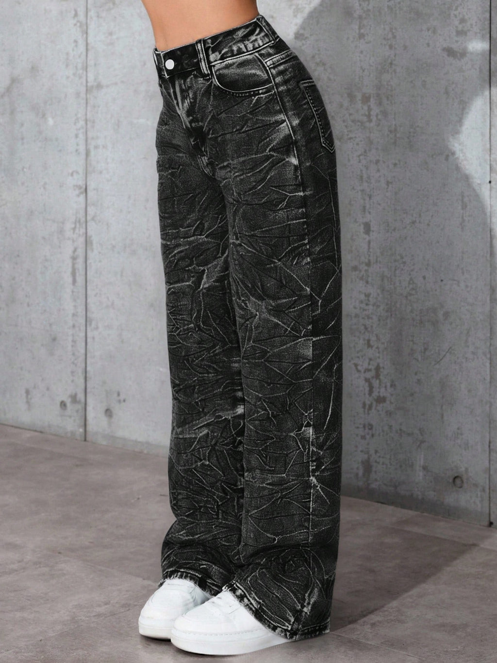 Halloween, Christmas, New Year, Thanksgiving, Women'S Washed Black Jeans Long Straight Leg Non Stretch Casual Pants, with Fashionable Pocket Details and Tie up Craftsmanship, Each One Is Different