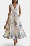 Elise Μίντι Αμάνικο Πλισέ Φόρεμα Με Floral Print