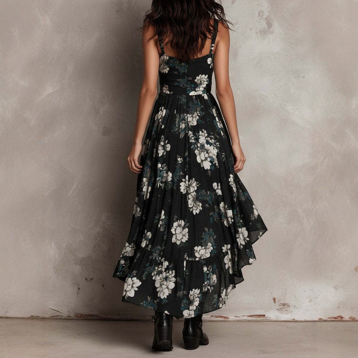 Womens V-Neck Fitted Waist High-Slit Maxi Fashionable Vacation Dress
