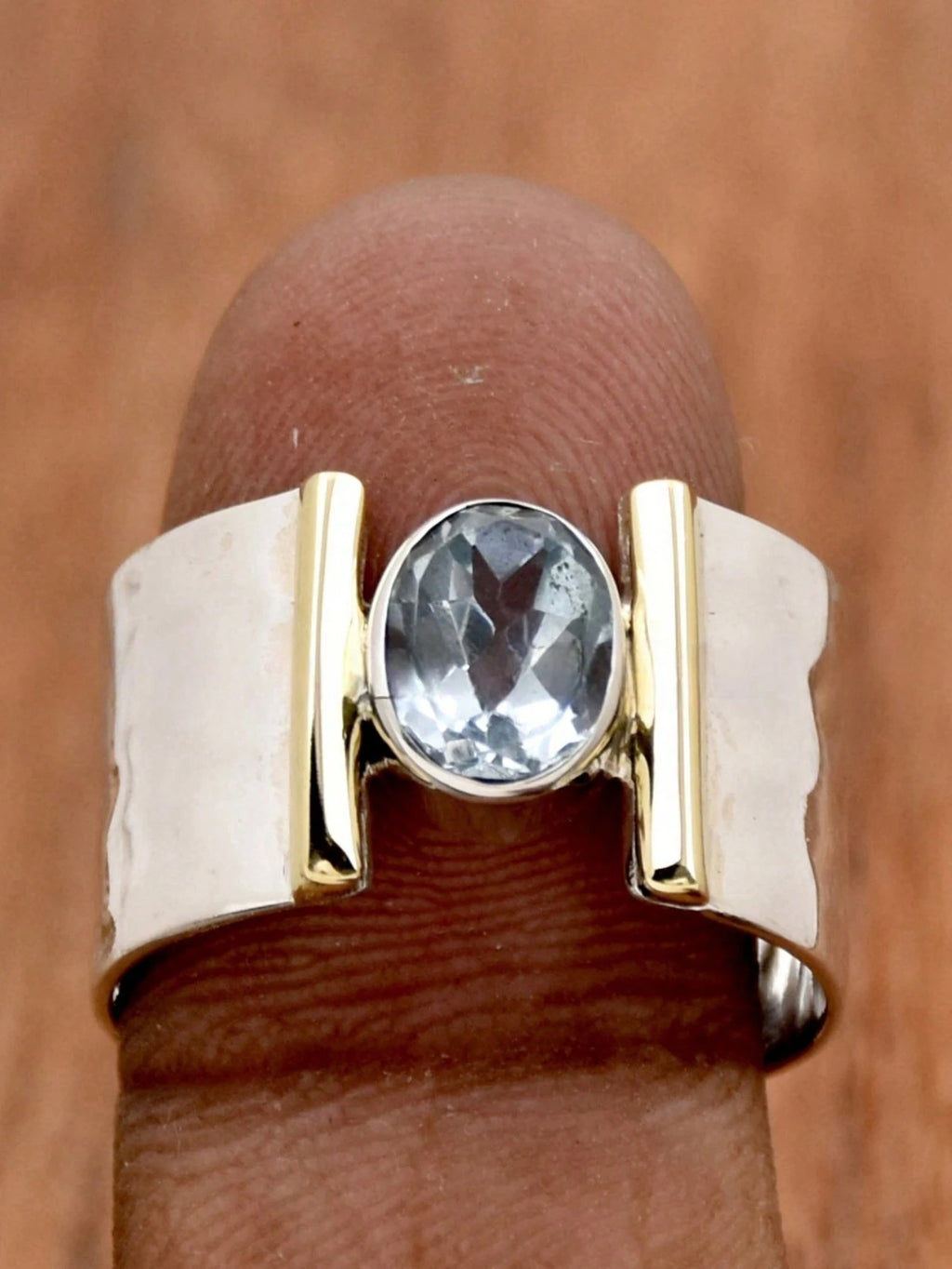 Retro Blue Cubic Zirconia Ring for Women Girl Boho Silvery Ring Birthstone Ring Gift for Her