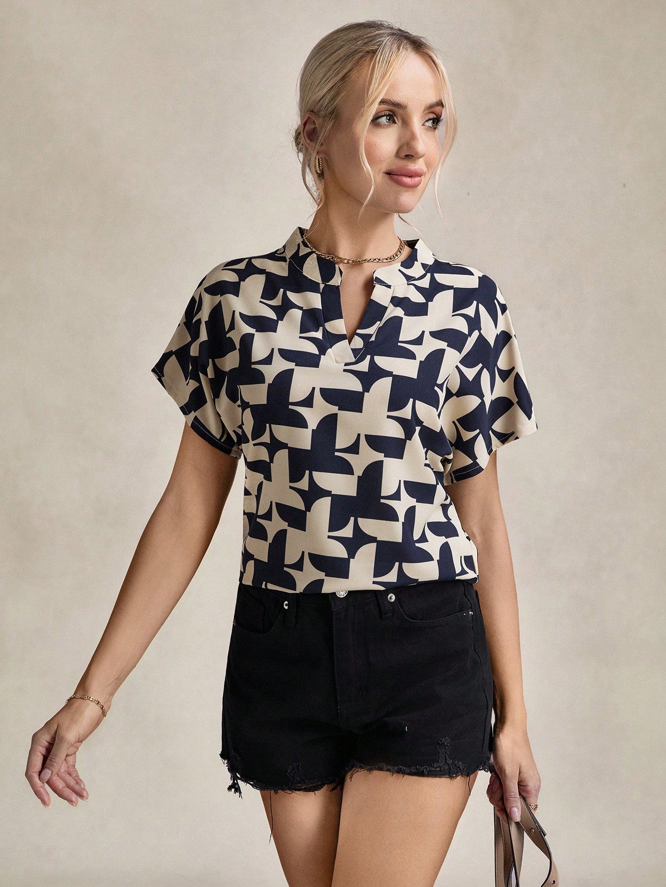 LUNE Women'S Short Sleeve Stand Collar Teacher Work Shirt, Summer