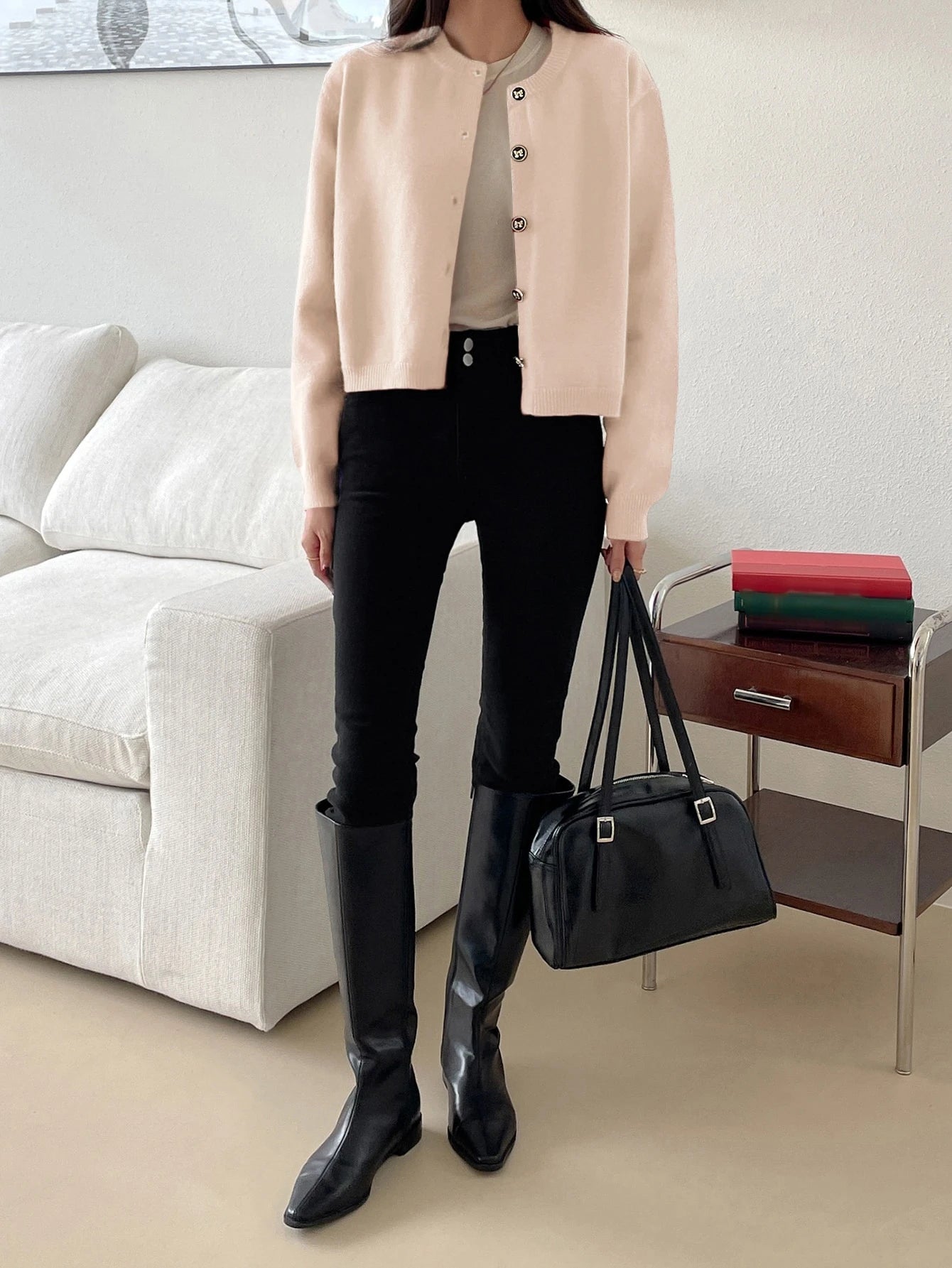 DAZY Button Front Drop Shoulder Cardigan,Fall Women Clothes Jacket