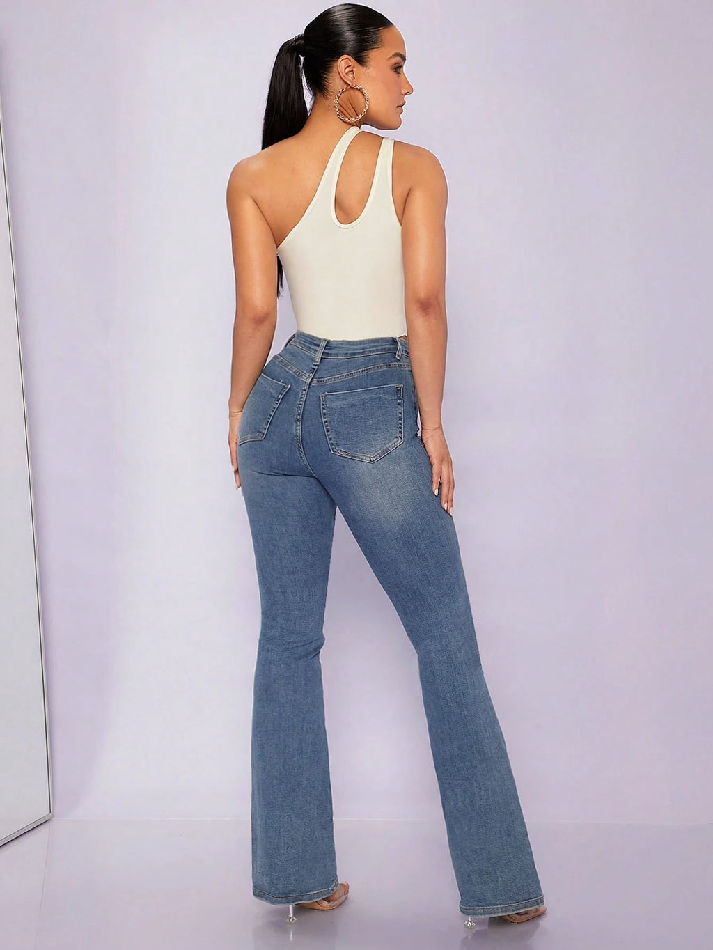 Silquee One Shoulder Cut Out Solid Bodysuit